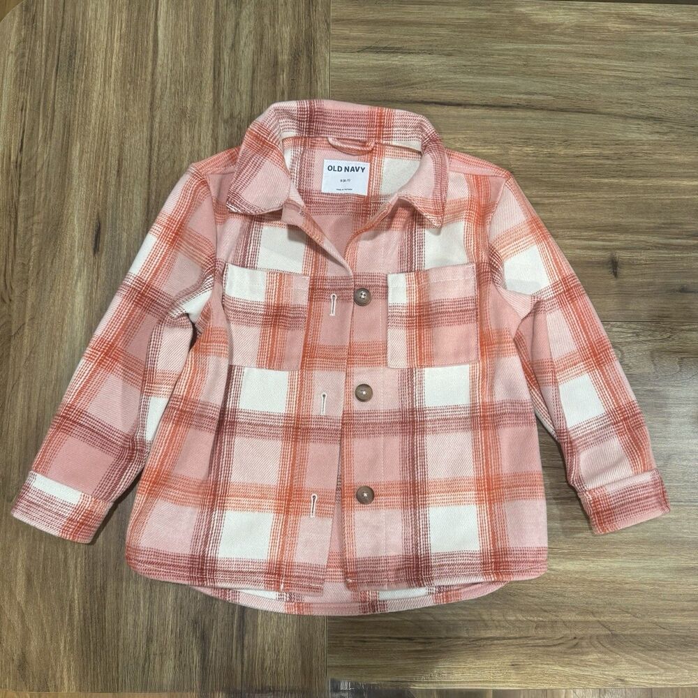 Old Navy Shacket Girls‎ S 6/7 Pink Plaid Fleece Button Up Shirt Jacket Kids